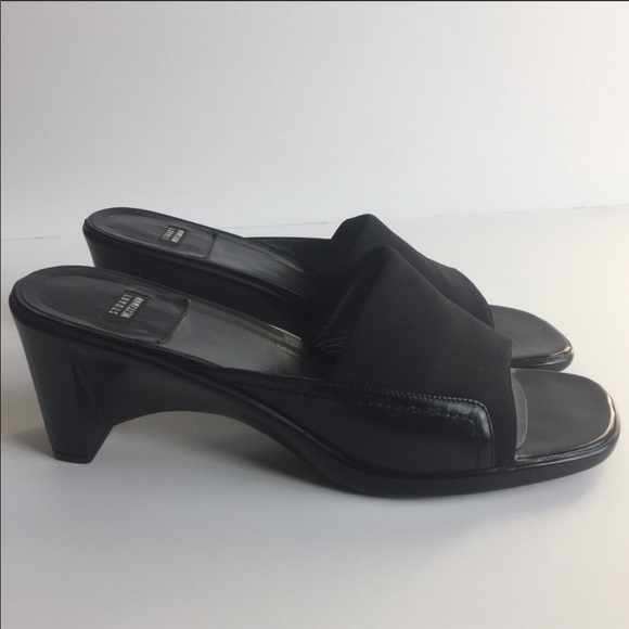 Stuart Weitzman | Black Wedge Heel Slides Size 8.5 - Picture 2 of 8